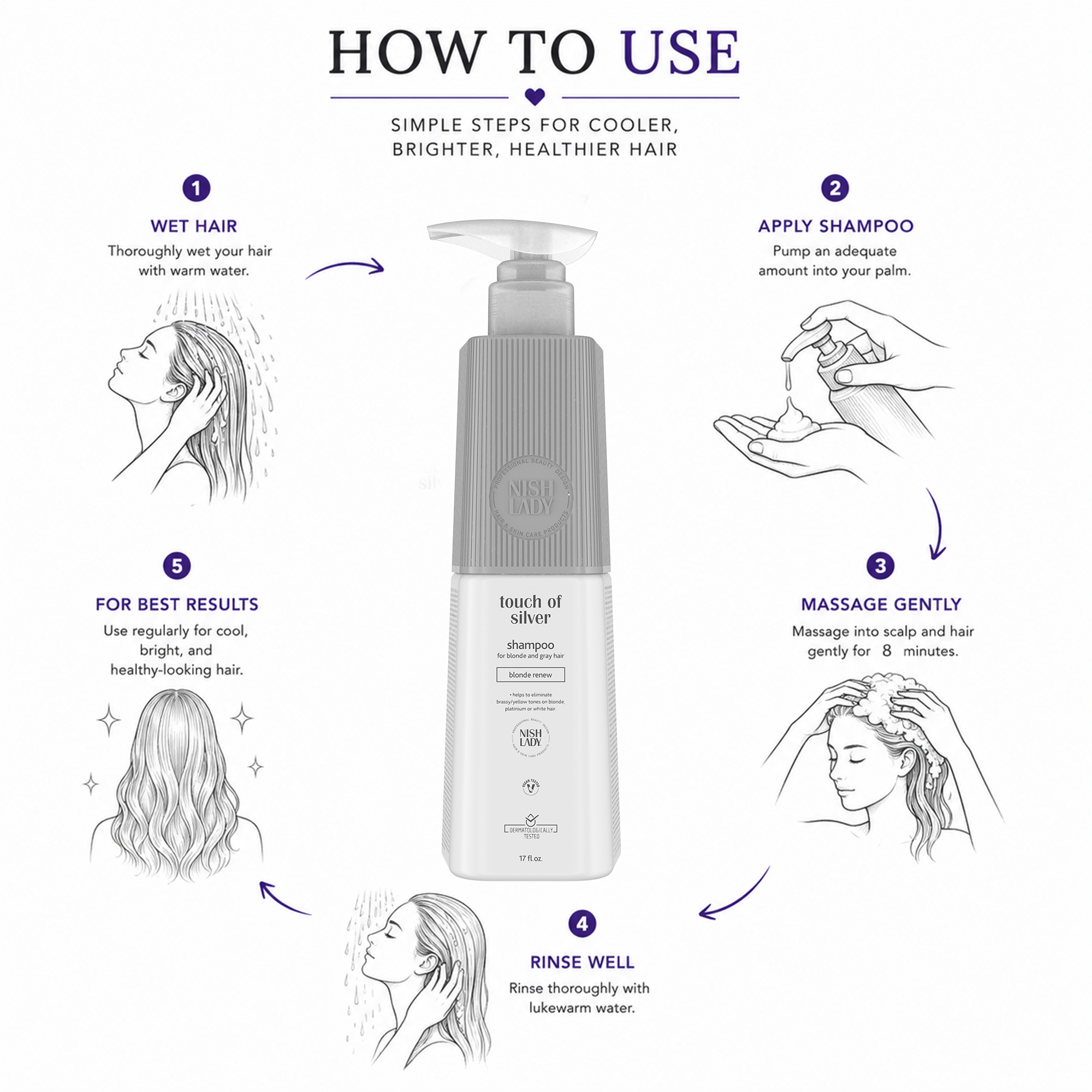 NISHLADY Touch of Silver Shampoo for Blonde and Gray Hair Profes